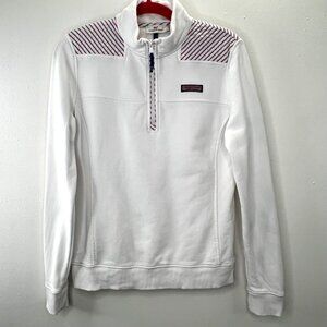 Vineyard Vines Shep Shirt Sweatshirt 1/4 Zip S Pullover White Red Blue Mock Neck